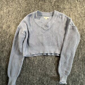 Aeropostale Blue Cropped size Small  V-neck cable knit sweater